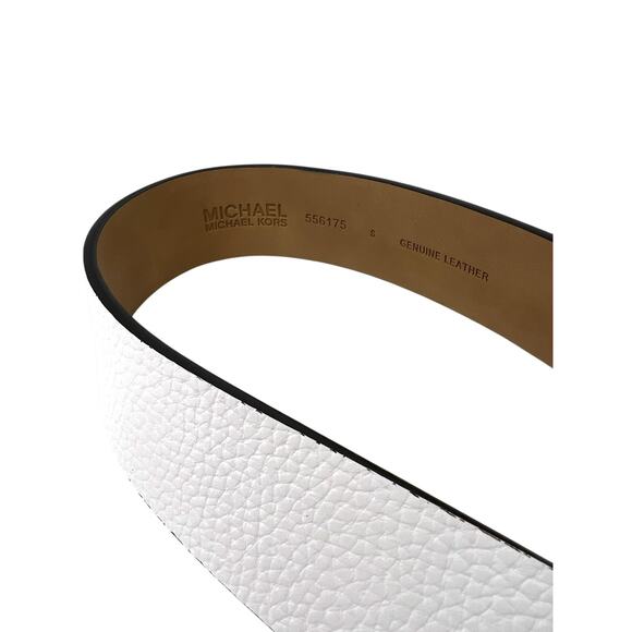 Michael Kors S white leather belt gold-tone buckle signature logo Women's 36" - Picture 5 of 7